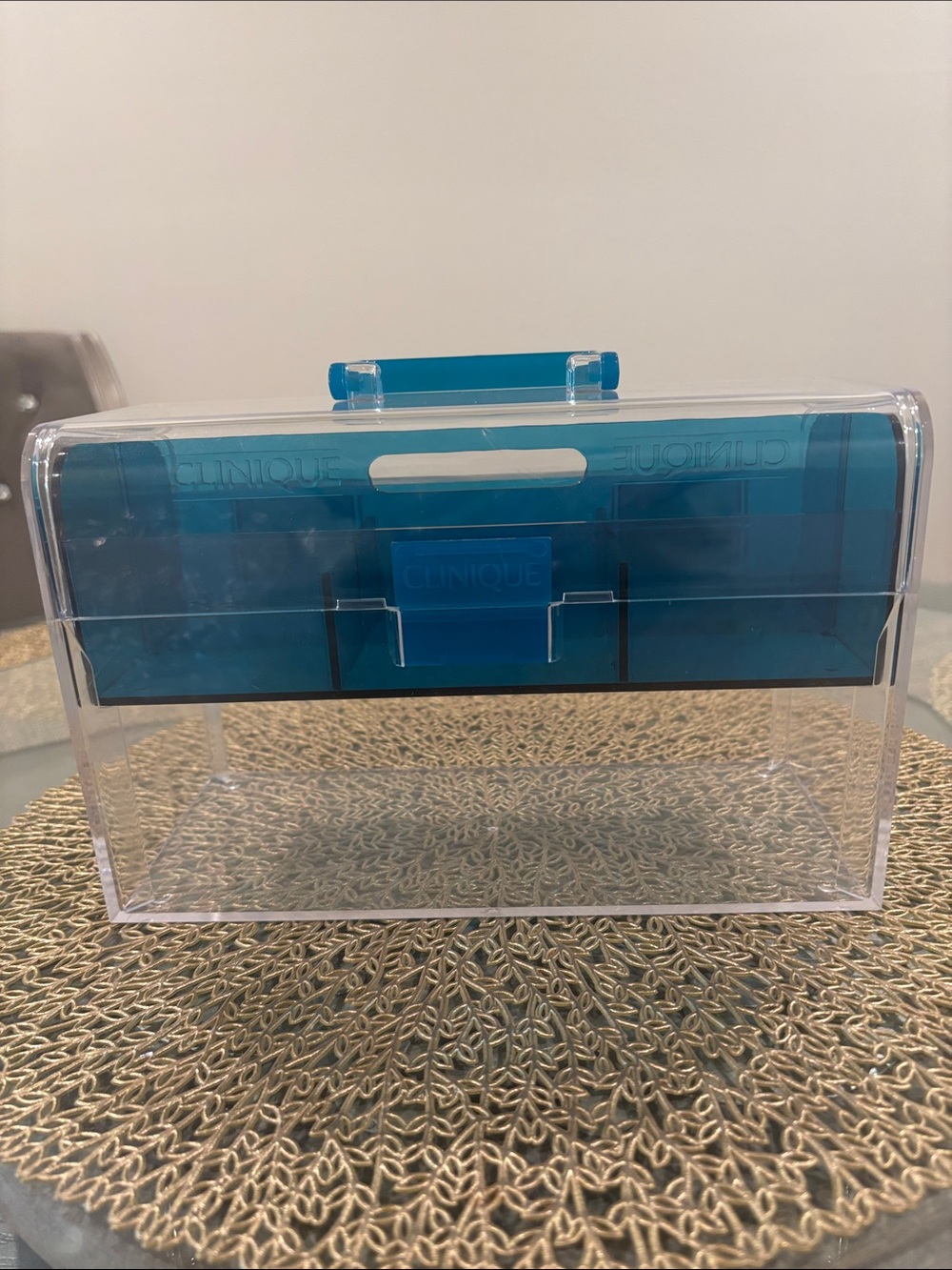 Clinique Clear and Teal Makeup Organizer Box